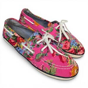 Polo Ralph Lauren Merton Floral Boat Shoes Mens 7 Womens 8.5 Pink Canvas